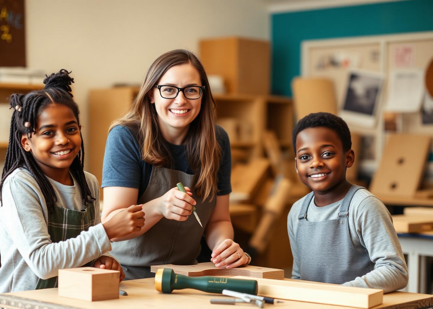 Educator working with two middle school students